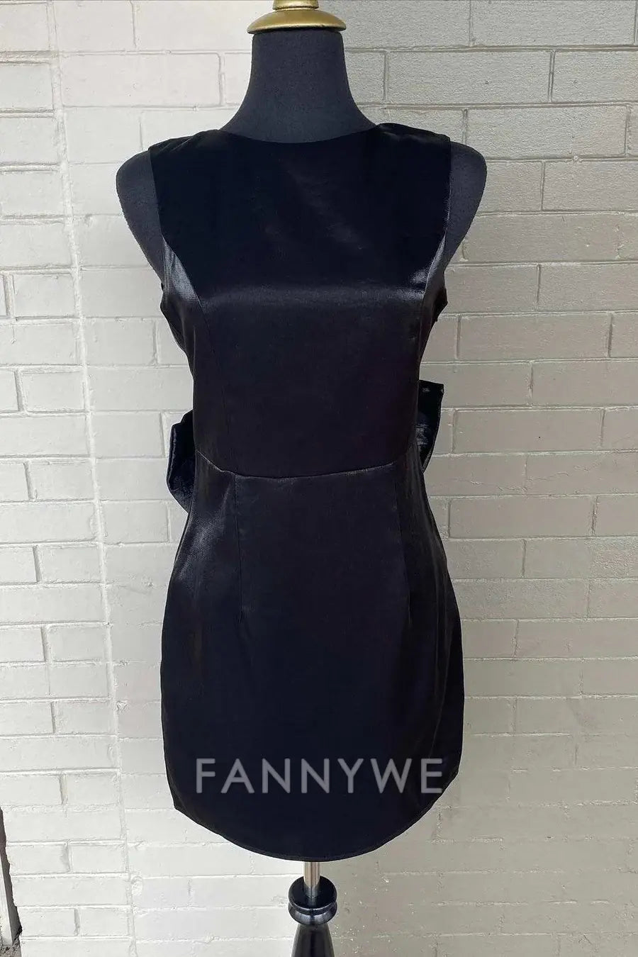 FannyWe Elegant Black Crew Neck Bow-Back Short Party Dress formal wear dresses